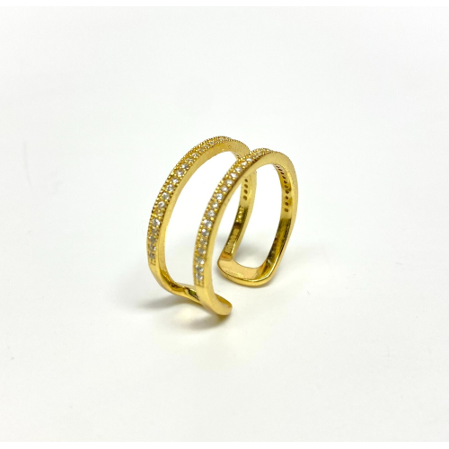 Yellow Gold Plated Double Band Cubic Zirconia .925 Silver Ring Sizes 8 Yellow Gold Plated Double Band Cubic Zirconia .925 Silver Ring Sizes 8