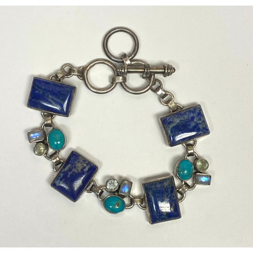S J. 925 Sterling Silver Bracelet with Lapis Lazuli &Turquoise S J. 925 Sterling Silver Bracelet with Lapis Lazuli &Turquoise