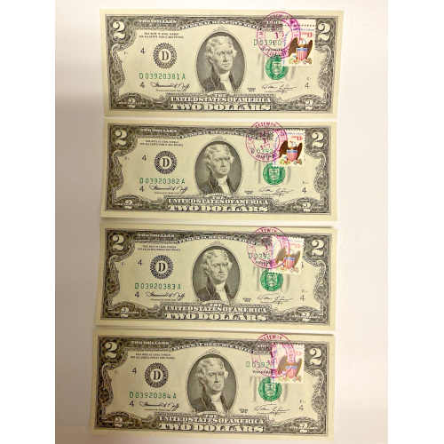 1976 $2 First Day of Issue 4 Consecutive Notes 13¢ Stamp Bicentennial UNC 1976 $2 First Day of Issue 4 Consecutive Notes 13¢ Stamp Bicentennial UNC