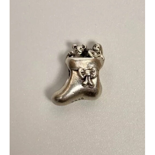Authentic Pandora Santa's Stocking Charm - Sterling Christmas 791038 Retired Authentic Pandora Santa's Stocking Charm - Sterling Christmas 791038 Retired