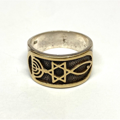 925 Sterling Silver And Gold Decorative Star of David Men's Ring 925 Sterling Silver And Gold Decorative Star of David Men's Ring