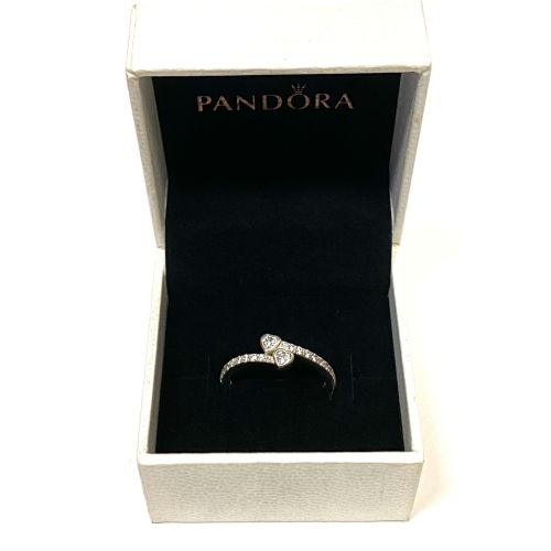 Genuine Pandora P2 S925 ALE 58 Silver Cubic Zirconia Two Sparkling Hearts Genuine Pandora P2 S925 ALE 58 Silver Cubic Zirconia Two Sparkling Hearts
