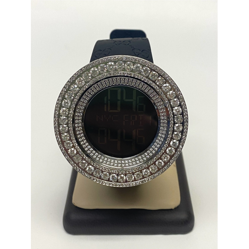 Men's GUCCI 114-2 Digital Watch Custom White Diamonds Bezel Men's GUCCI 114-2 Digital Watch Custom White Diamonds Bezel