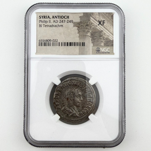 SYRIA, ANTIOCH Philip II (AD 247-249) BI Tetradrachm, NGC XF SYRIA, ANTIOCH Philip II (AD 247-249) BI Tetradrachm, NGC XF