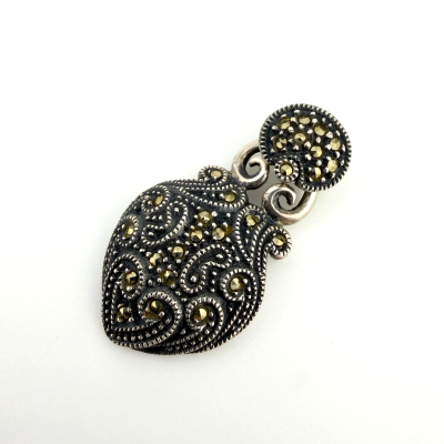 Vintage Judith Jack Sterling Silver Marcasite Heart Pendant - JJ Hallmark Vintage Judith Jack Sterling Silver Marcasite Heart Pendant - JJ Hallmark
