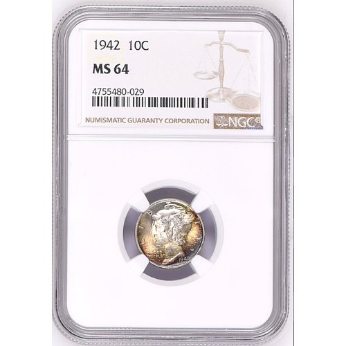 1942 NGC MS 64 10C MERCURY DIME COLOR 1942 NGC MS 64 10C MERCURY DIME COLOR