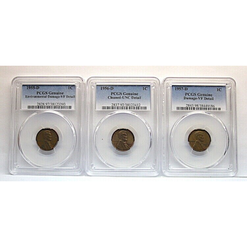 A lot of 3 set Lincoln 1c PCGS 1955.D,1956.D, 1957.D A lot of 3 set Lincoln 1c PCGS 1955.D,1956.D, 1957.D