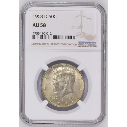 1968 D NGC AU 58 HALF DOLLAR SILVER KENNEDY DOLLAR 1968 D NGC AU 58 HALF DOLLAR SILVER KENNEDY DOLLAR