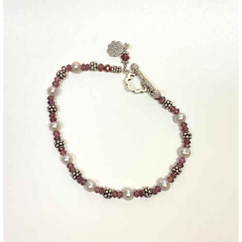 ML Sterling Silver 925 Pink Faceted Glass Stylish bead Bracelet ML Sterling Silver 925 Pink Faceted Glass Stylish bead Bracelet
