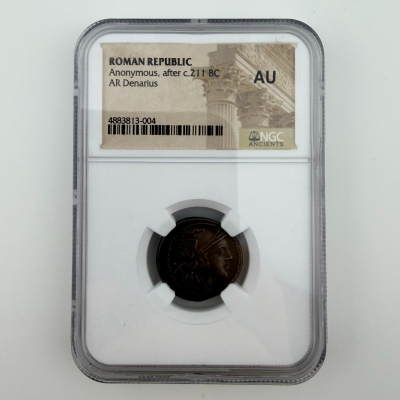 ROMAN REPUBLIC Anonymous (after c.211 BC) AR Denarius, NGC AU ROMAN REPUBLIC Anonymous (after c.211 BC) AR Denarius, NGC AU