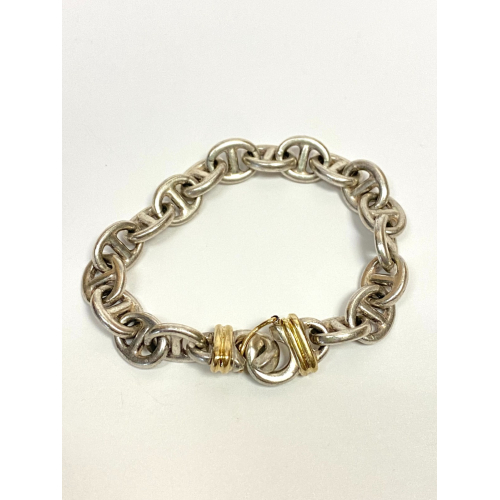 Italy 925 Sterling Silver and 18K Gold Bracelet - Elegant two tone Design Italy 925 Sterling Silver and 18K Gold Bracelet - Elegant two tone Design