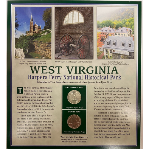 2016 P + D W. Virginia Harpers Ferry Quarters + 2 Stamps Placard w/Protector PCS 2016 P + D W. Virginia Harpers Ferry Quarters + 2 Stamps Placard w/Protector PCS