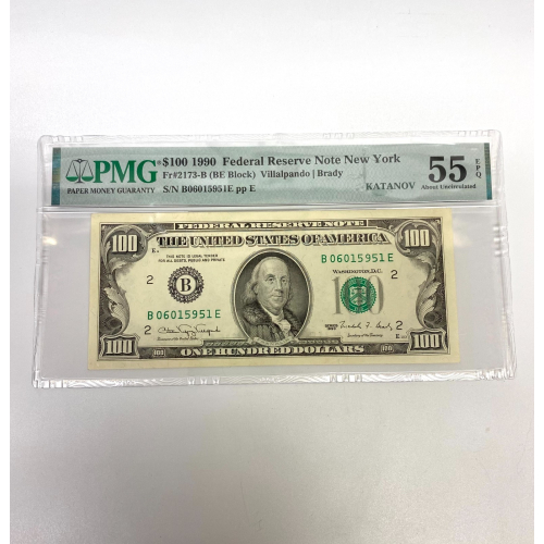 Fr 2173-B (BE Block) 1990 $100 FRN New York PMG 55 EPQ Fr 2173-B (BE Block) 1990 $100 FRN New York PMG 55 EPQ