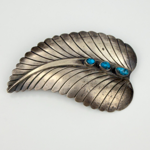 Large Sterling Silver Native American Turquoise Feather Brooch Pin Signed AP Large Sterling Silver Native American Turquoise Feather Brooch Pin Signed AP