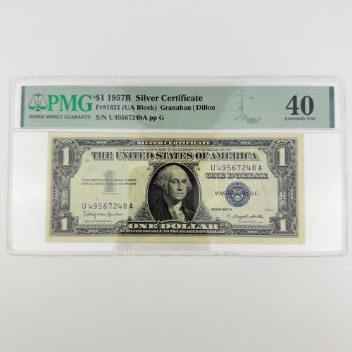 1957B $1 Silver Cert. Fr.1621 UA Block PMG 40 EPQ Granahan/Dillon U49567248A 1957B $1 Silver Cert. Fr.1621 UA Block PMG 40 EPQ Granahan/Dillon U49567248A
