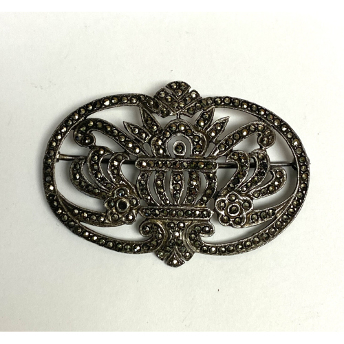 Vintage Designed Flower Patterned Marcarsite Brooch Pin Vintage Designed Flower Patterned Marcarsite Brooch Pin