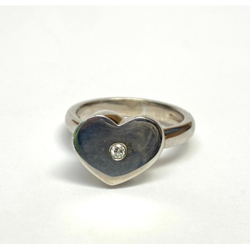 Tiffany & Co. Sterling Silver Paloma Picasso Diamond Modern Heart Ring Size 4 Tiffany & Co. Sterling Silver Paloma Picasso Diamond Modern Heart Ring Size 4