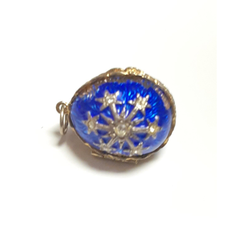Small Antique Sterling Silver Enamel Egg Pendant (BLUE WITH STARS ) Small Antique Sterling Silver Enamel Egg Pendant (BLUE WITH STARS )