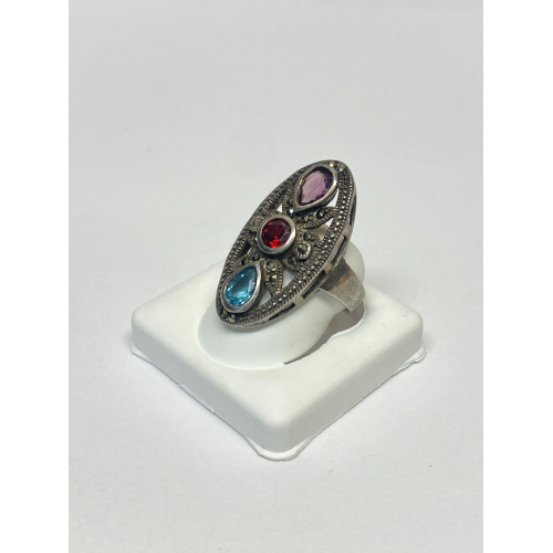 Vintage Sterling Silver Marcasite and Multi Color stones Ring Size 7.5 Vintage Sterling Silver Marcasite and Multi Color stones Ring Size 7.5