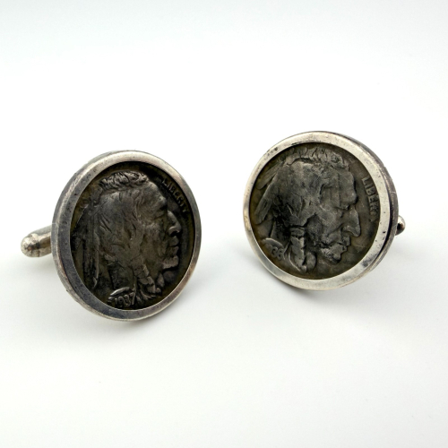 Cuff links 1936-1937 Buffalo Indian Nickel Coins Indian Head in a Silver Setting Cuff links 1936-1937 Buffalo Indian Nickel Coins Indian Head in a Silver Setting