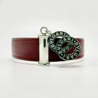 BVLGARI Doppio Tondo Red Leather Bracelet Silver Logo Rings Made in Italy BVLGARI Doppio Tondo Red Leather Bracelet Silver Logo Rings Made in Italy