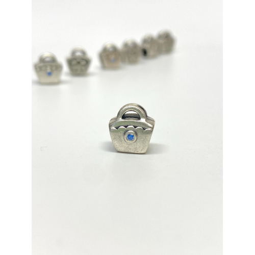 Authentic Pandora Silver Blue CZ Scalloped Purse Bead 790473CZB | RETIRED Authentic Pandora Silver Blue CZ Scalloped Purse Bead 790473CZB | RETIRED