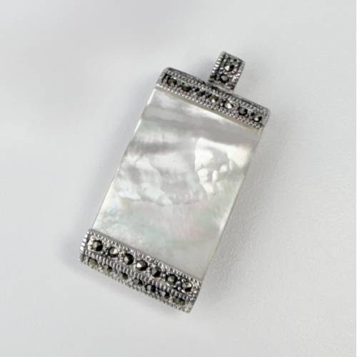 925 Sterling Silver Vintage Real Mother-of-Pearl & Marcasite Gemstone Pendant 925 Sterling Silver Vintage Real Mother-of-Pearl & Marcasite Gemstone Pendant