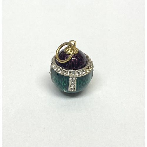 Antique Sterling Silver Green/Plum Colored Diamond Studded Enamel Egg Antique Sterling Silver Green/Plum Colored Diamond Studded Enamel Egg